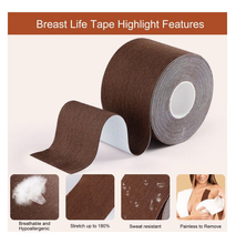 Breast Lifting Tape Bra Boob Tape Push Up Bra Tape Best Booby Tape - (Coffee)